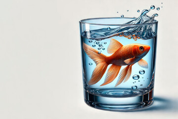 Fish in a glass of water. Space for text.