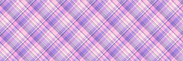 Elegant diagonal plaid pattern in soft pink and purple hues. Perfect for textile designs, wrapping paper, backgrounds, and more.  This seamless texture offers a delicate and feminine aesthetic.