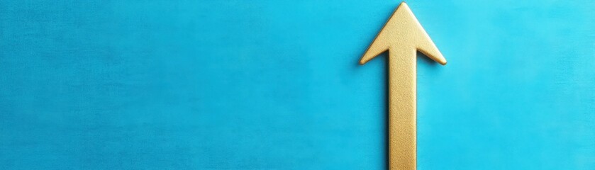 A golden arrow pointing upwards on a blue background symbolizes growth, progress, and success in business ventures.