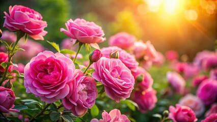 Fototapeta premium Lush Pink Rose Bush Blooming Abundantly - High-Resolution Stock Photo