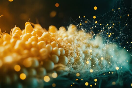 Detailed close-up of corn with digital elements showcasing agricultural innovation