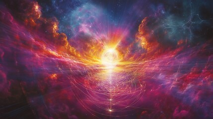 Fototapeta premium Philosophical light depicted illuminating cosmic diagram symbolizing infinity timelessness and the boundless pursuit of knowledge