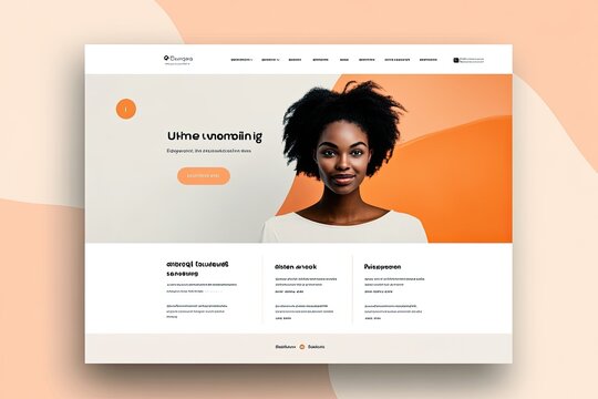Woman smiling website homepage design orange background