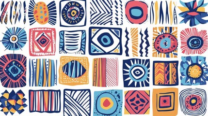 Obraz premium Colorful abstract patterns featuring various geometric shapes.