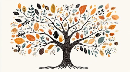 Obraz premium A vibrant tree illustration with diverse leaves and colors.