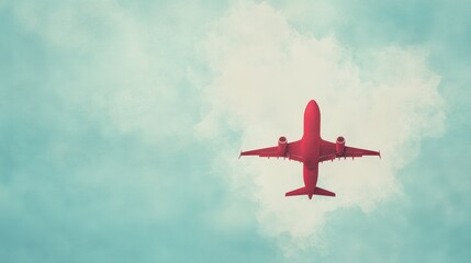 Airplane Travel Adventure Collage Art with Red Plane Soaring in Blue Sky Above Clouds Capturing Wanderlust and Exploration Themes with Minimalist Design for Modern Travel Aspirations