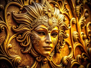 Luxurious Golden Embossed Mask Architectural Detail - Art Deco Style