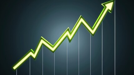green upward trend graph representing growth and success in business. sharp lines and bright colors convey sense of optimism and progress
