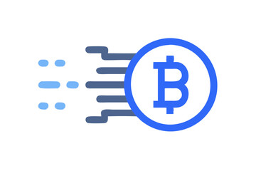 Obraz premium Blue Bitcoin logo with dynamic streaks, symbolizing fast transactions and blockchain technology, on a white background.