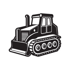 bulldozer silhouette, black and white silhouette, vector and illustration