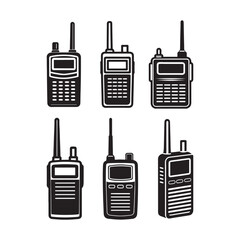 set of walkie talkie silhouette, black and white silhouette, vector and illustration