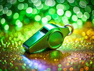 Macro Close-up of a Vibrant Green Hexagonal Whistle - Detailed Texture and Geometric Shape
