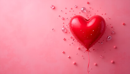 The horizontal template is pink. Inflatable balloons in the shape of a heart.Place for the text