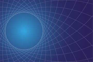 Blue geometric background with glowing empty circle and copy space. Abstract blue backdrop with grid in futuristic, technology or science style for creative design or wallpaper. Vector illustration.