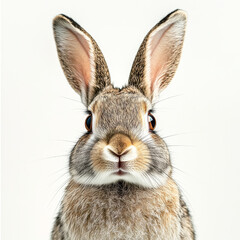 Obraz premium Curious Bunny Portrait: A captivating close-up portrait of an adorable gray rabbit, its long ears and expressive eyes create a charming and curious gaze. 