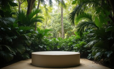 Lush green jungle with circular platform