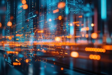 Dynamic digital scene highlighting vibrant data flows and abstract network connections