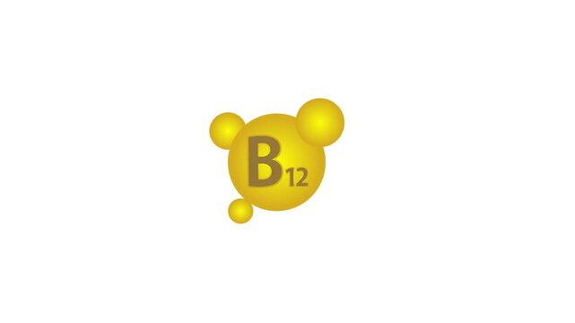 Vitamin B12 gold shining icon. Ascorbic acid. Motion graphics.