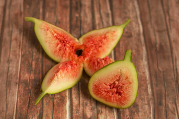 Sliced Fig on Wooden Surface