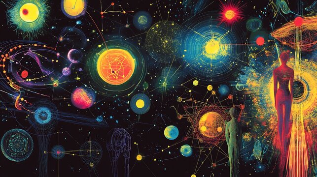 Philosophy of science creatively represented cosmic diagrams and metaphysical structures exploring the intersection of empirical inquiry and universal laws