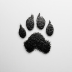 Black Paw Print: A striking black paw print, rendered in a furry, tactile texture, stands out against a subtle gray background. The minimalist composition evokes a sense of mystery and wonder. 