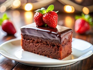 Macro Photography: Luscious Chocolate Cake with Fresh Strawberry