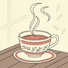 Herbal tea cup with steam swirls