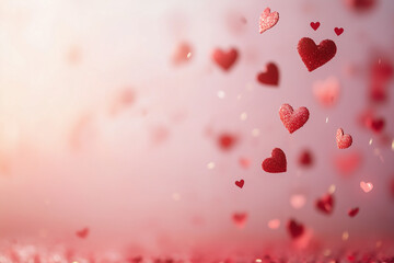 Obraz premium A pink background with many red hearts scattered throughout