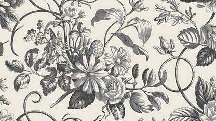Elegant Floral Print Wallpaper Design in Soft Pink and Blue Tones