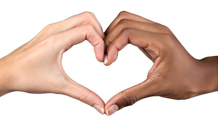 Two human hands forming the shape of a heart against a plain black background. The hands are well-groomed, with fingers gracefully curved to create a symmetrical heart outline. The skin has a natural 