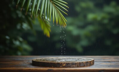 Rain droplets on wooden surface