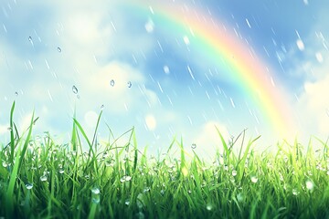 Fototapeta premium Rainbows and Grass: A Refreshing Nature Scene