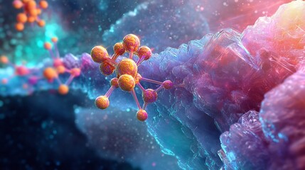 Fototapeta premium Molecular bond forming dynamic systems of vibrant crystalline structures atomic connections