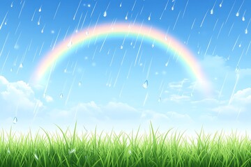 Fototapeta premium Rainbow Rain on Lush Green Grass