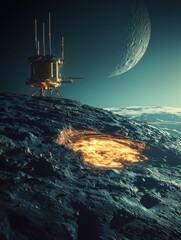 Obraz premium Space probe detects life signs on distant moon sci-fi landscape futuristic technology cosmic exploration