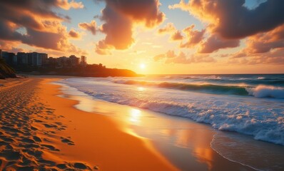 Serene sunset over a tranquil beach