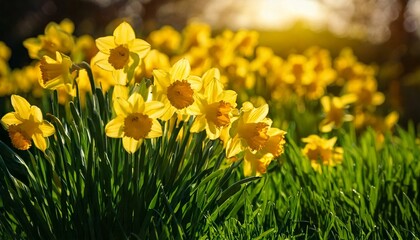 Fototapeta premium yellow daffodils in spring, daffodils in the garden, Daffodils shining in the sun