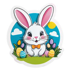 cartoon easter bunnx with eggs, vector illustration