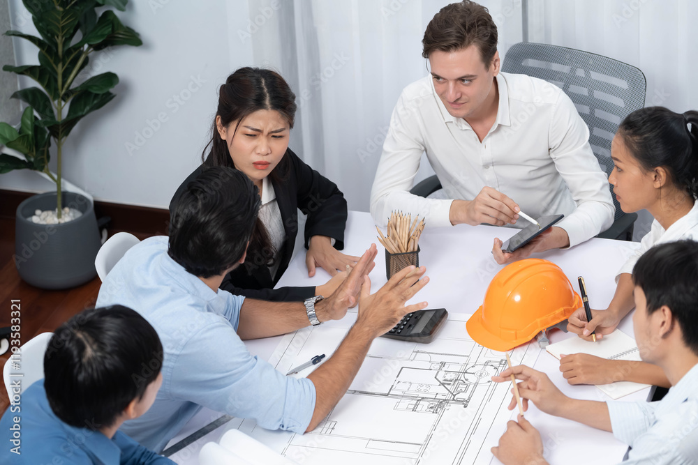 Aufkleber diverse group of civil engineer and client working together on architectural project, reviewing cons