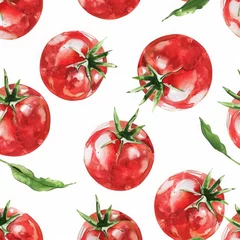 Gardinen Küche Muster  Seamless pattern drawing illustration with watercolor tomato on white background  © Creation