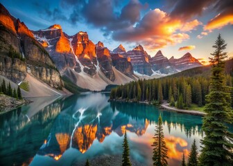 Majestic Canadian Rockies Mountain Range at Sunrise, Breathtaking Landscape Photography