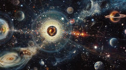 Fototapeta premium Spacetime diagrams intersecting multiverse concepts wormhole theories visualized in vibrant cosmological representations