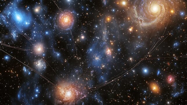 Stellar backdrops featuring nebulae multiverse representations cosmic strings emphasizing cosmological physics