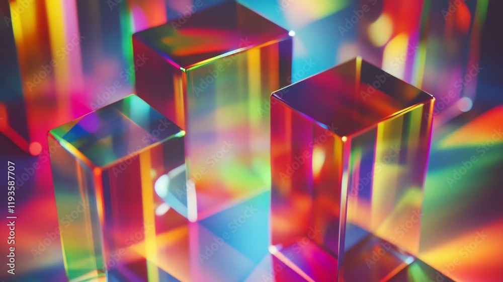 Wall mural refraction diffraction effects within prisms paired with colorful spectrometry visuals and represent
