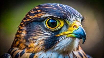 Fototapeta premium Majestic Falcon Close-Up: Sharp Gaze, Detailed Feathers, Wildlife Macro Photography