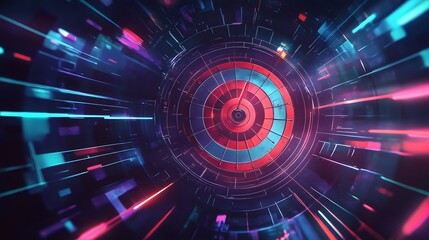 Obraz premium Abstract Circular Design with Neon Lights and Geometric Patterns