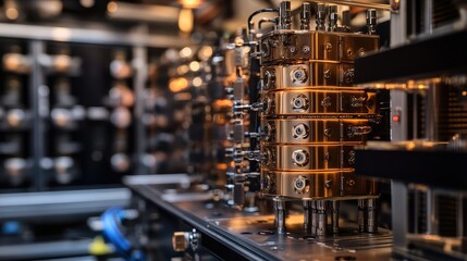 High-tech quantum cryptography setup, showcasing quantum computers and encryption algorithms protecting communication channels and data exchanges