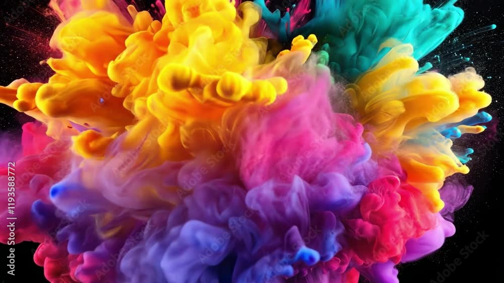 Aufkleber Rainbow Ink Explosion: A vibrant, dynamic explosion of rainbow-colored ink swirls and blends in a captivating display of color and movement, creating an abstract, artistic masterpiece. 