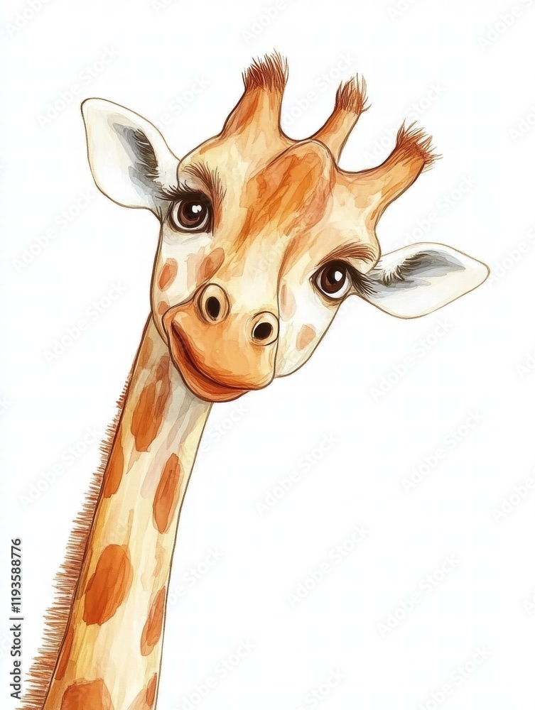 Leinwandbilder charming illustrated giraffe with playful expression against a light background showcasing its uniqu