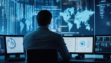 Business Person Explores Data Analytics For Uncovering Trends And Insights, Focusing On Predictive Big Data Models And Real-Time Analysis For Advancing Analytic Industries.